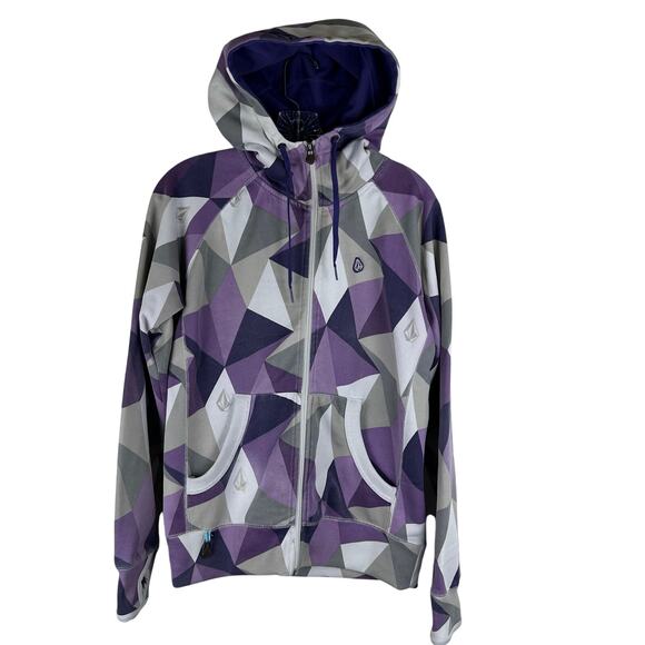 Volcom Hoodie Full Zip Size Large Purple Gray Sweatshirt Jacket - Picture 1 of 8